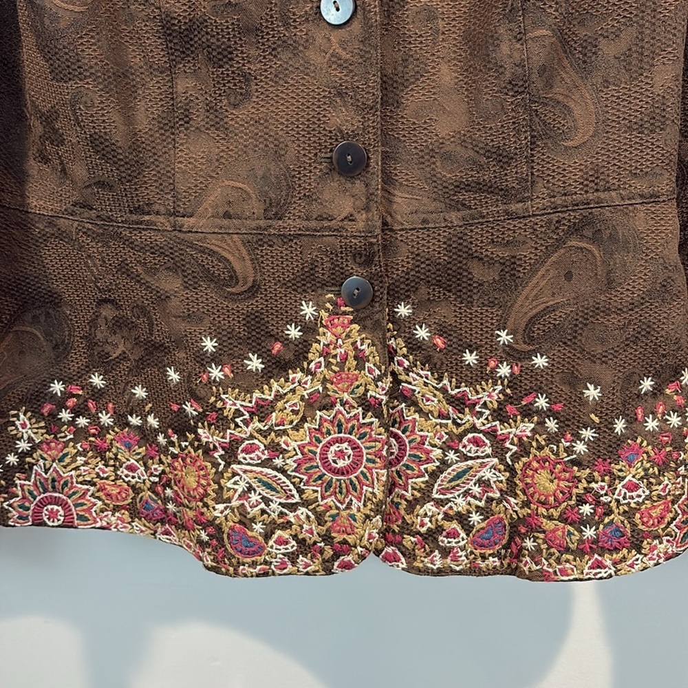 Coldwater Creek Boho Embroidered Paisley Floral Blazer Size 8 - Picture 3 of 12